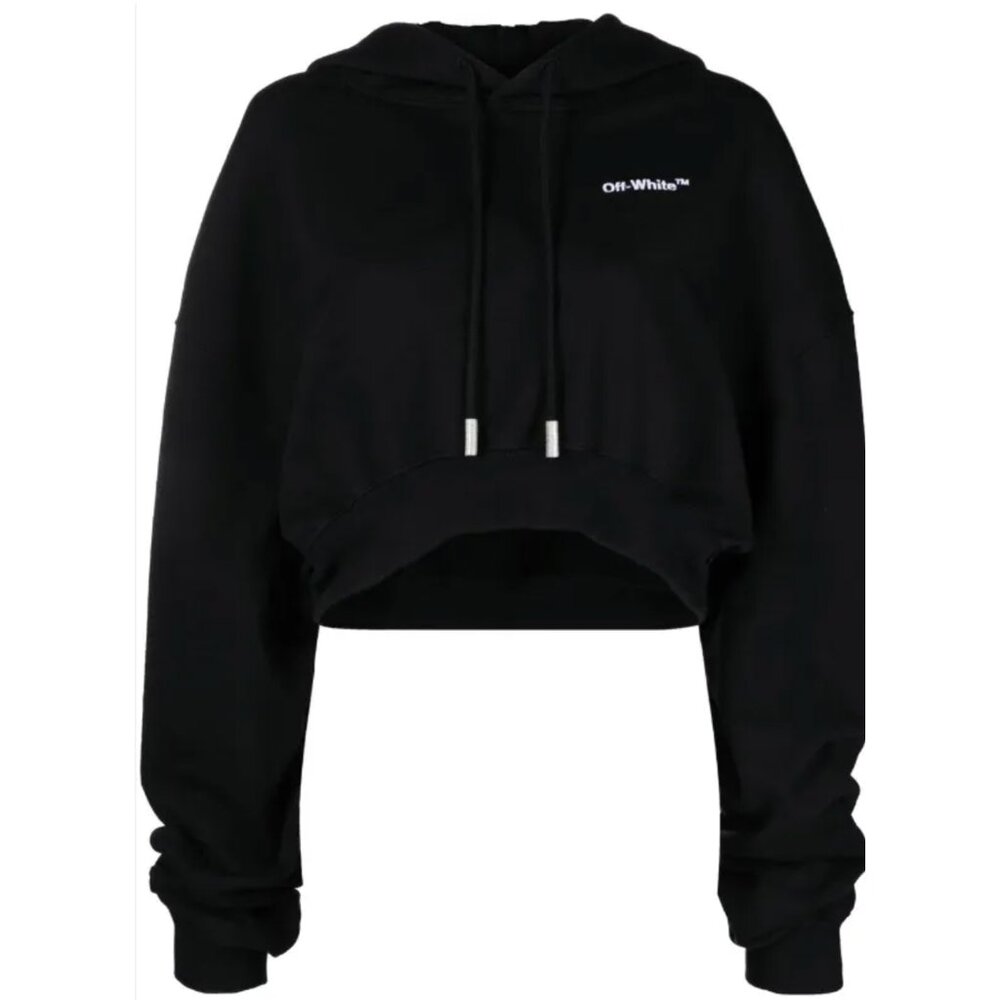 Off-White Cropped Logo Hoodie – Black